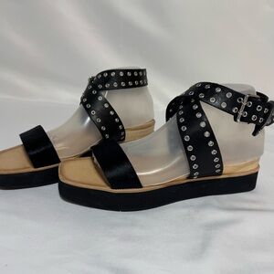Dolce Vita Womens Panko Stud Leather Sandal Ankle Strap Wedge Black Size‎ 9
